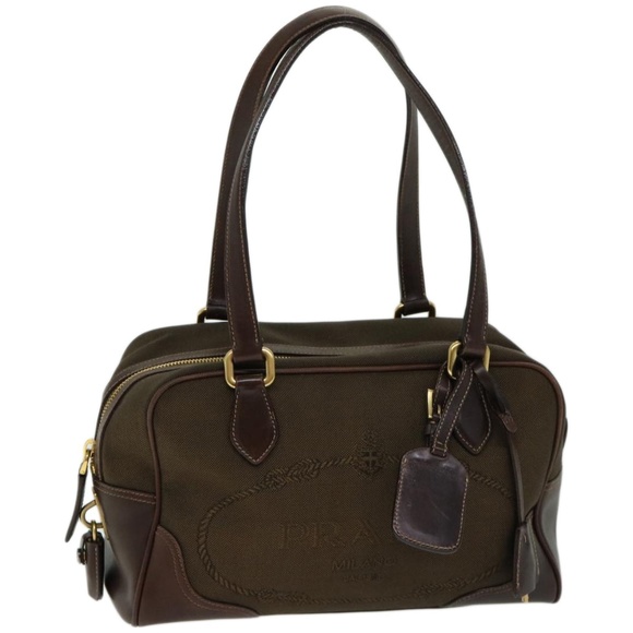 PRADA Handbags - PRADA Mini Boston Bag Boston Bag Canvas Leather Brown Auth hk1091